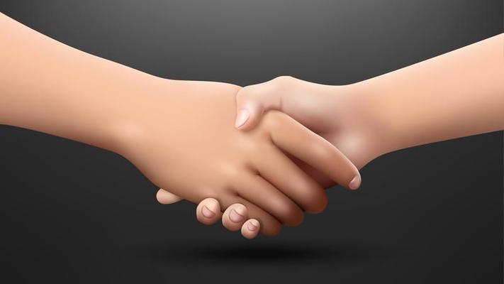 Realistic handshaking on dark background