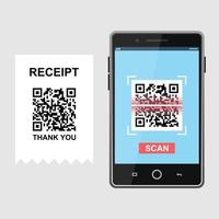 escanee el código qr y pague el recibo al teléfono inteligente vector