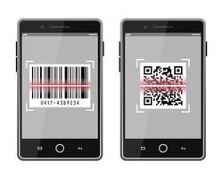 Scan QR code and barcode to smartphone set vector