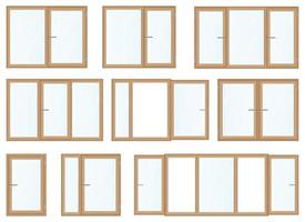 Realistic wooden windows vector illustration isolated on white