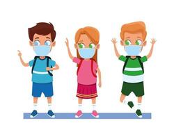 little kids using face masks for covid19 vector