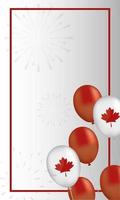 tarjeta de celebración del día de canadá con hojas de arce y globos vector