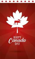 canada day celebration card with maple leaf and reindeer silhouette vector