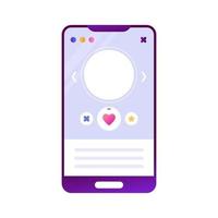 Mobile phone smartphone with an online dating app. Social networks, likes, favorites on the Internet. Isolated object on a white background, mocap vector