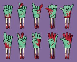 Pale Green Zombie Cartoon Hand Gesture Set vector