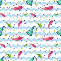A seamless children pattern with flamingo feathers and festive caps and confetti. background zigzag. Vector print for wallpaper, wrapping paper and textiles