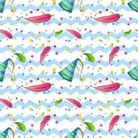 A seamless children pattern with flamingo feathers and festive caps and confetti. background zigzag. Vector print for wallpaper, wrapping paper and textiles