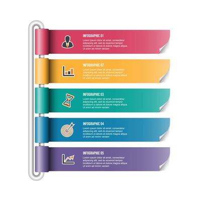 Banner rolled infographics five options. Template for brochure, business, web design. Vector illustrator.