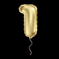 Golden vector realistic balloon. Numeral one isolated object on a white background. Birthday celebration, anniversary invitation.