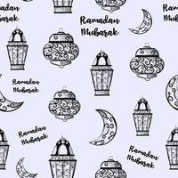 Seamless pattern of Ramadan Kareem lanterns. Repetitive background with sketches of candles. Islamic and arabic traditional holiday. vector