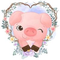 Adorable piglet illustration in watercolor vector