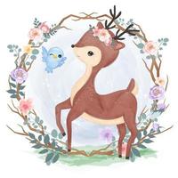 Adorable baby reindeer illustration in watercolor vector