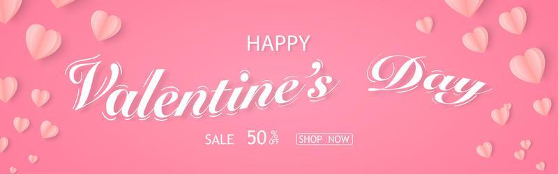 Valentine's day sale banner with many hearts and shopping template