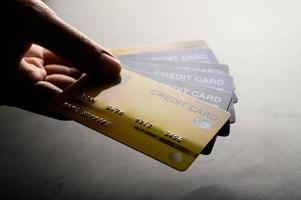 Close-up images of multiple credit cards photo