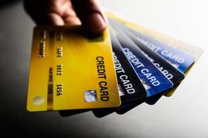 Close-up images of multiple credit cards photo