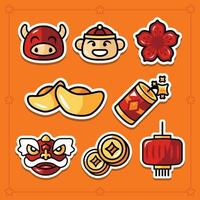 Set of 8 Chinese New Year Gong Xi Fa Cai Stickers vector