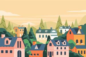 Flat House on The Hill Landscape Background vector