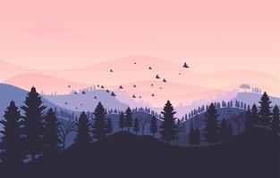 hermoso atardecer en el paisaje de las montañas vector