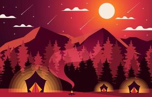 Flat Night Camping Landscape Background vector