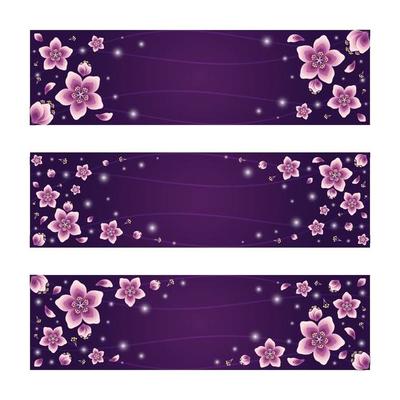 Beautiful Gradient Cherry Blossom Flowers Banner Set