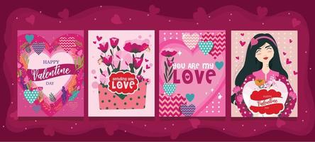día de san valentín con tarjeta de adorno de flores vector