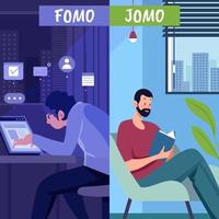 simbolizando el concepto de fomo y jomo vector