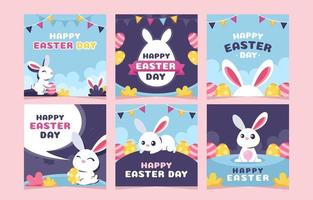 Easter Day Greeting Instagram Post Collection with Rabbit Illustration vector