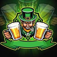 Leprechaun Character Holding Beers T-Shirt Design vector