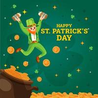 Leprechaun Jumps Into Gold Coin Pool Concept vector