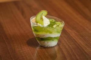 Panna cotta with kiwi, food closeup photo