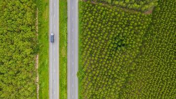 Aerial view of a truck on a road photo