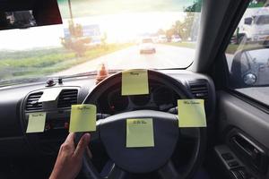 Note pad stickies in a car photo