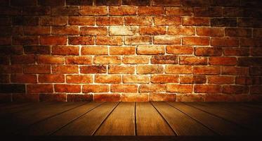 Brick wall with wood stage photo