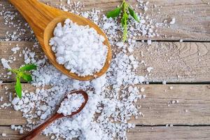 Natural salt from the sea on the dining table photo