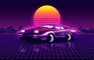 Fondo retro futurista con coche deportivo estilo años 80. vector