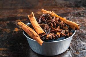 Close-up of a bowl of cinnamon and anise photo