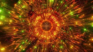 Orange, green, and yellow light and shapes in kaleidoscope 3d illustration for background or wallpaper photo