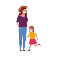 mother and daughter using face masks vector