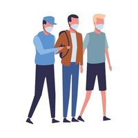 men using face masks for covid19 vector