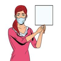 woman using face mask for covid19 with banner vector