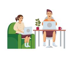 couple using computers to work at home vector