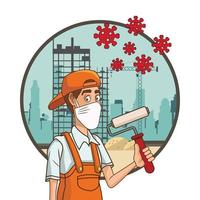 construction worker using face mask for covid19 vector