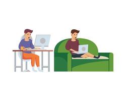 couple using computers to work at home vector