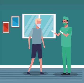 man using face mask for covid19 with doctor vector