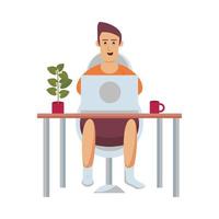 man using desktop to work at home vector