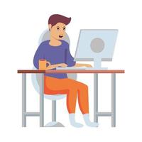 man using desktop to work at home vector