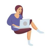 mujer usando laptop para trabajar en casa vector