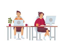 couple using computers to work at home vector