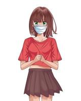 woman using face mask anime character vector