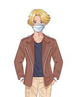 young man using face mask anime character vector